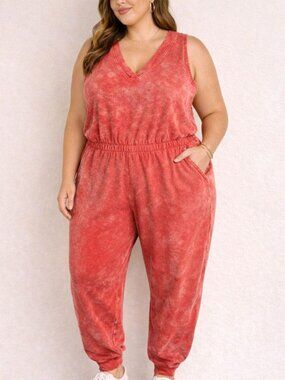 Lane Bryant Livi Sleeveless French Terry Jumpsuit Hibiscus 22/24
